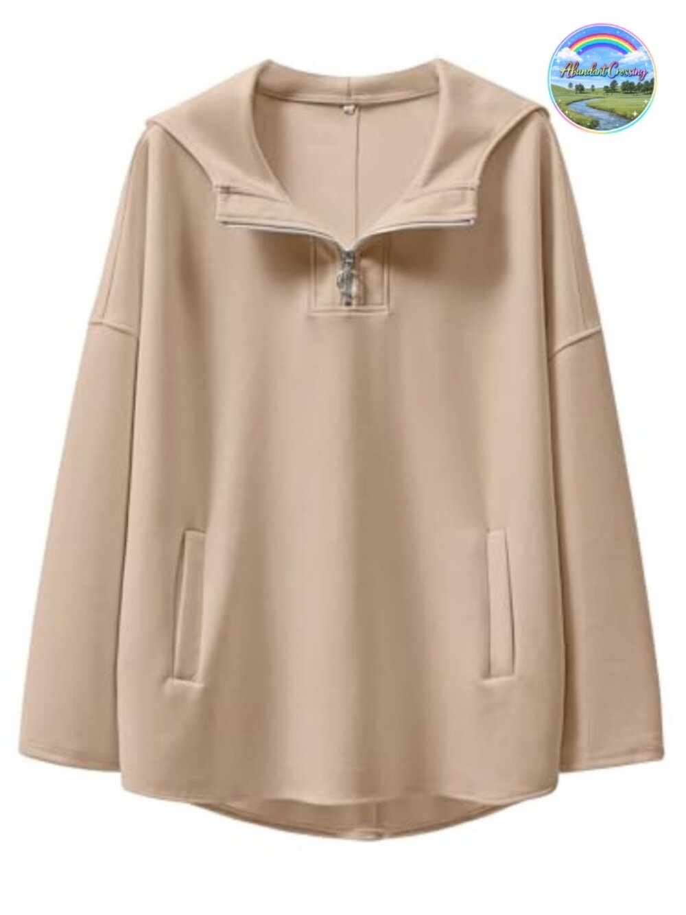 Oversized Quarter Zip Hoodie Long Sleeve Pullover High Low Hem Rayon Blend